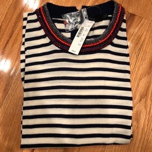 NWT J.Crew beaded necklace striped tippi sweater